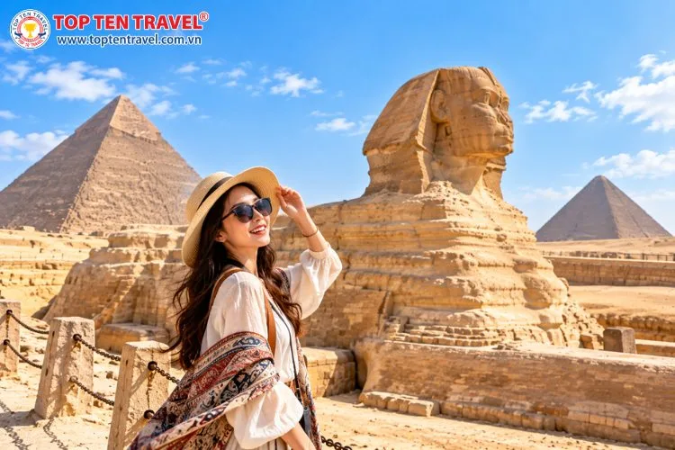 Tượng Nhân sư Giza với thân sư tử và đầu người là một trong những biểu tượng nổi tiếng của nền văn minh Ai Cập cổ đại