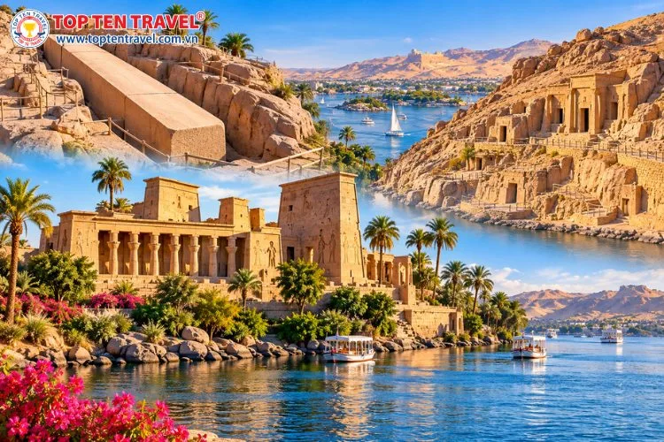 Khám phá các di tích lịch sử nổi tiếng tại Aswan như đền Philae, Obelisk chưa hoàn thành và lăng mộ Qubbet el-Hawa