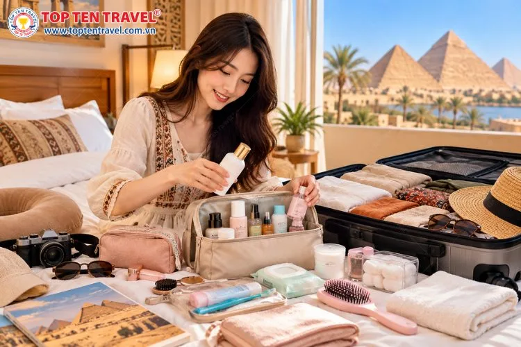 Chuẩn bị đồ dùng cá nhân, kem chống nắng và các sản phẩm chăm sóc da khi đi Ai Cập