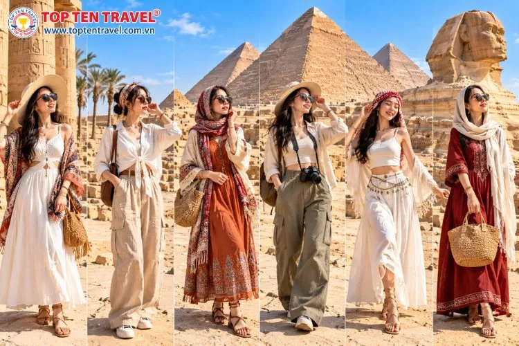 Cách phối đồ du lịch Ai Cập dành cho nữ vừa thời trang, vừa phù hợp với khí hậu khô nóng