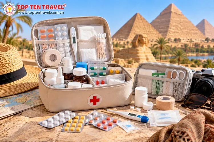 Hộp thuốc du lịch gồm các loại thuốc thông dụng và vật dụng sơ cứu cần thiết