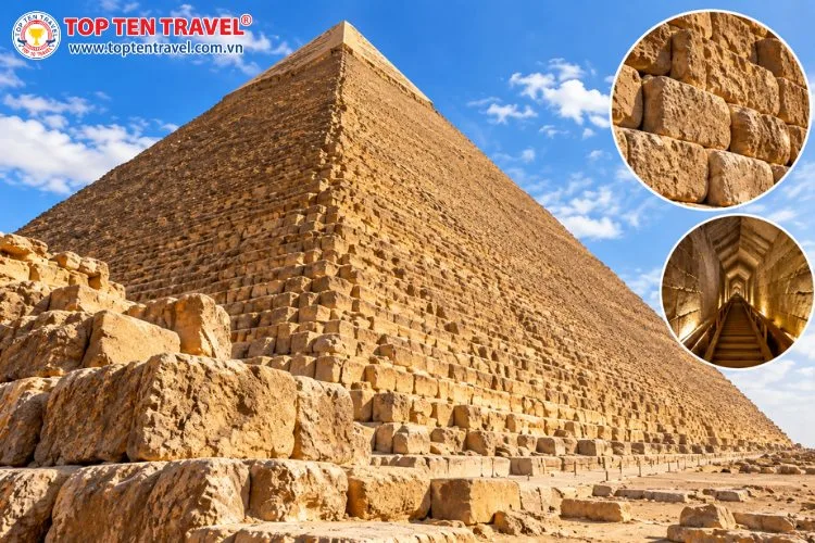 Đại kim tự tháp Khufu gây ấn tượng với những khối đá khổng lồ và kỹ thuật xây dựng đặc biệt của người Ai Cập cổ đại