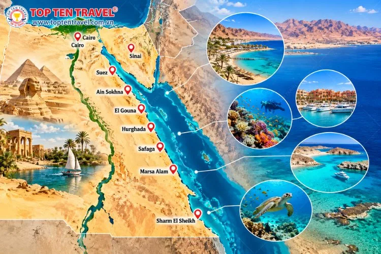 Vị trí Biển Đỏ trên bản đồ Ai Cập cùng những địa điểm du lịch ven biển nổi tiếng